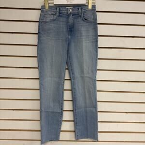 L’AGENCE Sada High Rise Cropped Slim Jeans Size 25 Bellevue Wash Stretch Raw Hem